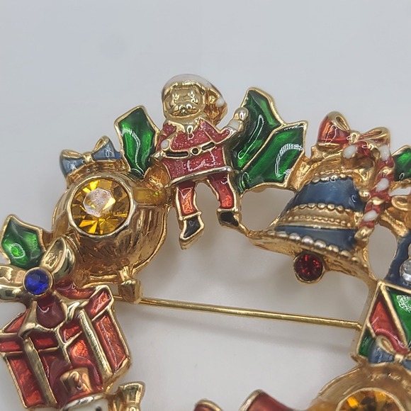 Vintage Avon Brooch Christmas‎ Wreath Bows Snowman Gifts Signed - Picture 5 of 11